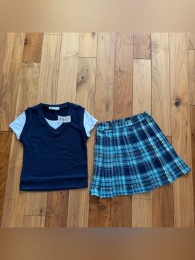 Beautees Big Girls' 2 Piece Vest Plaid Skirt Set Size 7/8 in Teal NWT